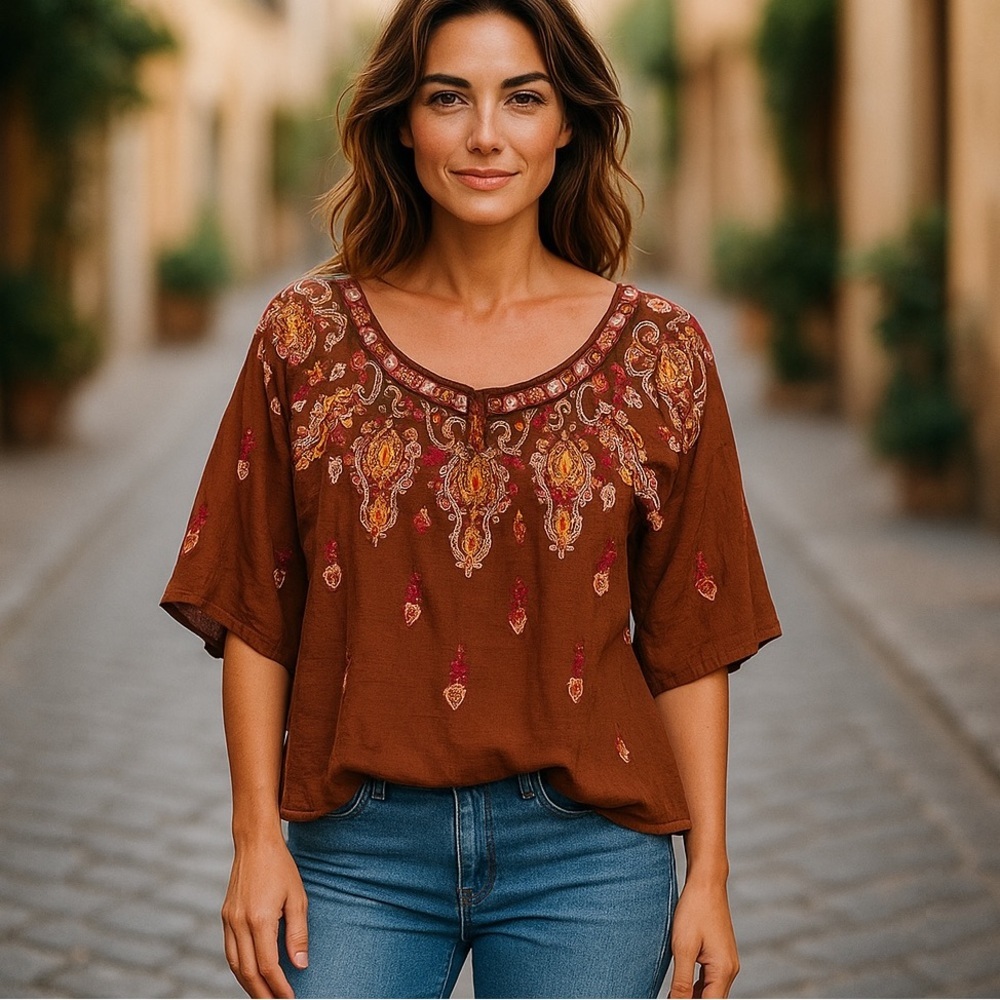 Democracy Blouse with Floral Embroidery